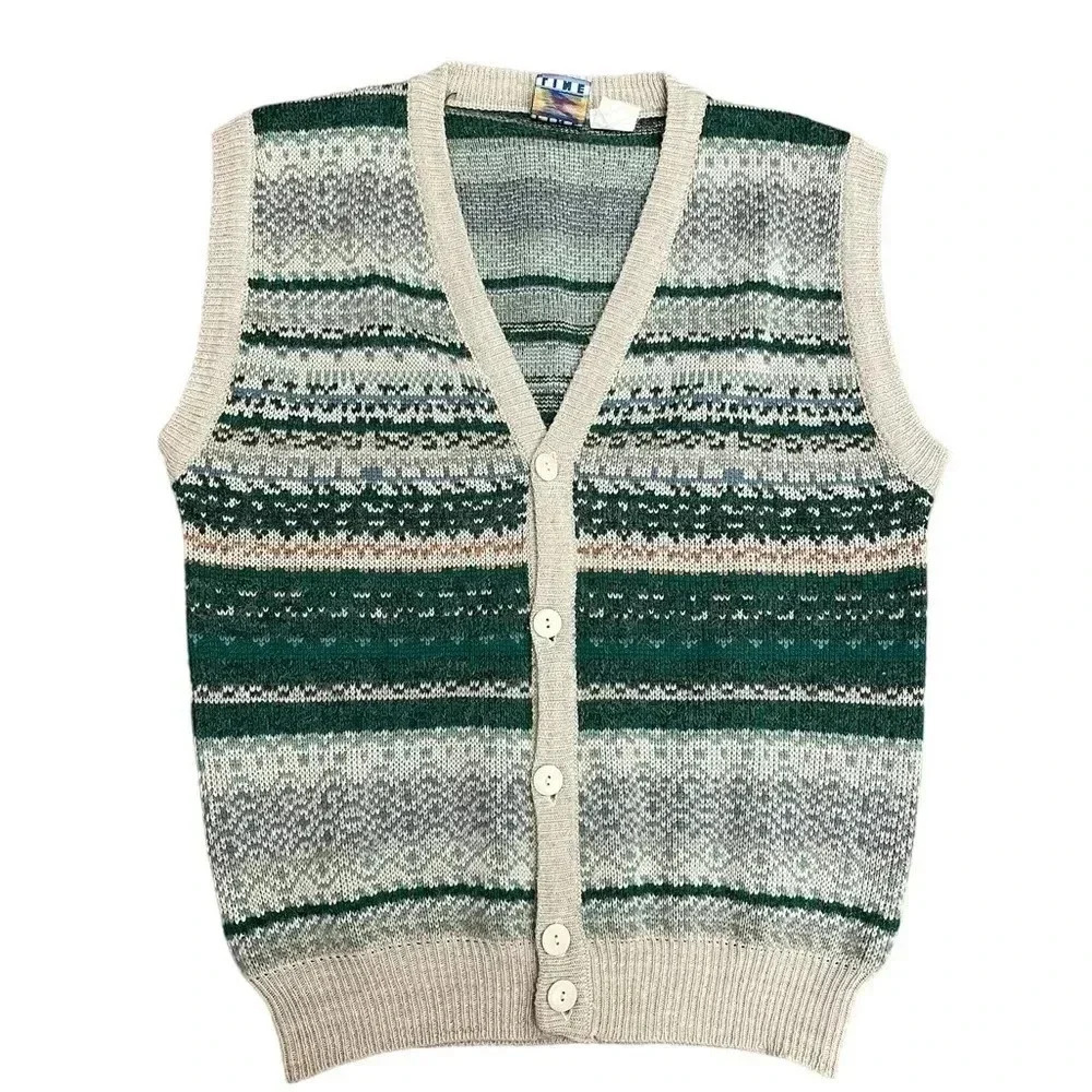 Fine Line Vintage Wool Blend  Green Sleeveless Vest Size Small